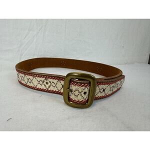 Vintage Lucky Brand Embroidered Leather Belt‎ Large Brass Buckle Y2K